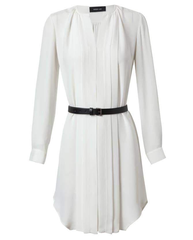 Derek Lam Pleated Silk Tunic Dress in White (ivory) | Lyst