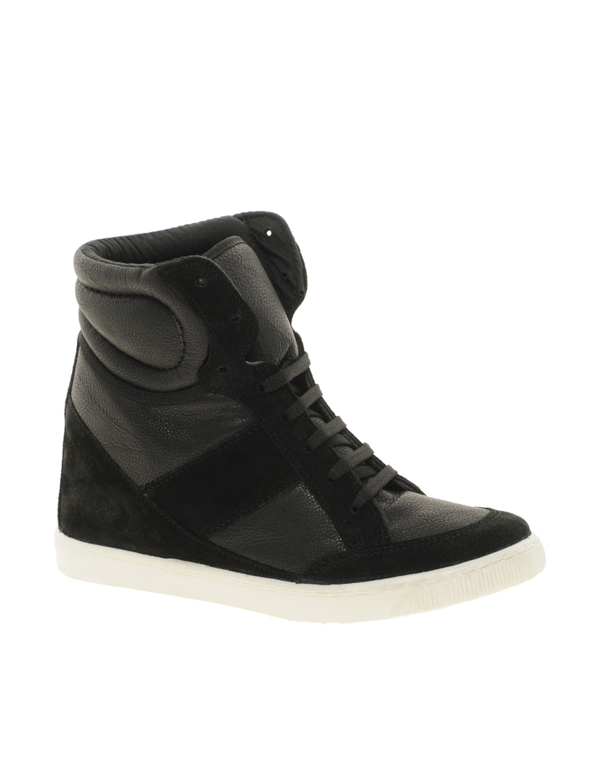 Lyst - Asos Asos Deny Wedge High Top Trainers with Suede Detail in Black