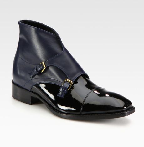 Jil Sander Bicolor Patent Leather and Leather Ankle Boots in Black | Lyst