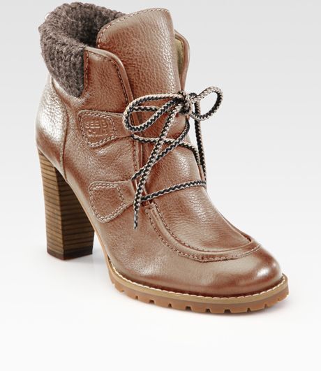 See By Chloé Leather and Wool Laceup Ankle Boots in Brown | Lyst