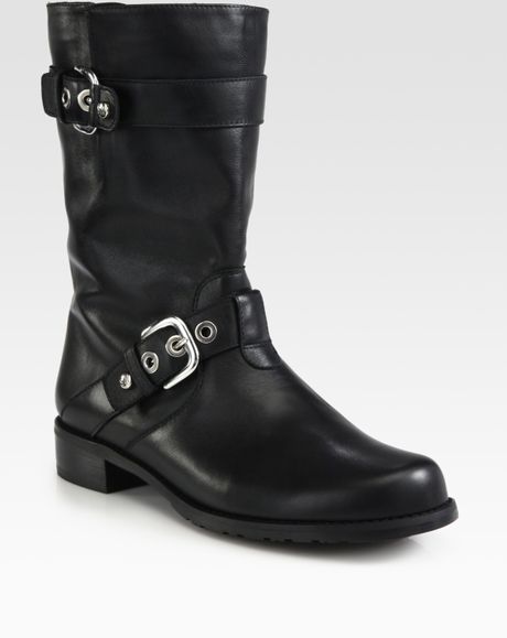 Stuart Weitzman Leather Buckle Motorcycle Boots in Black | Lyst