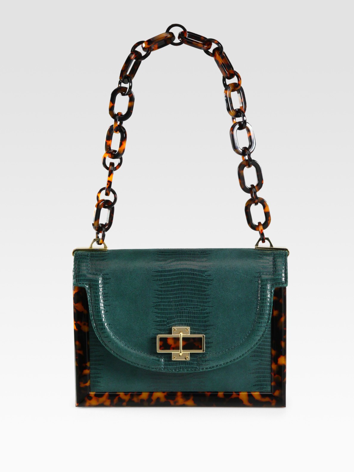 Tory burch Lizard Embossed Leather Shoulder Bag in Green | Lyst