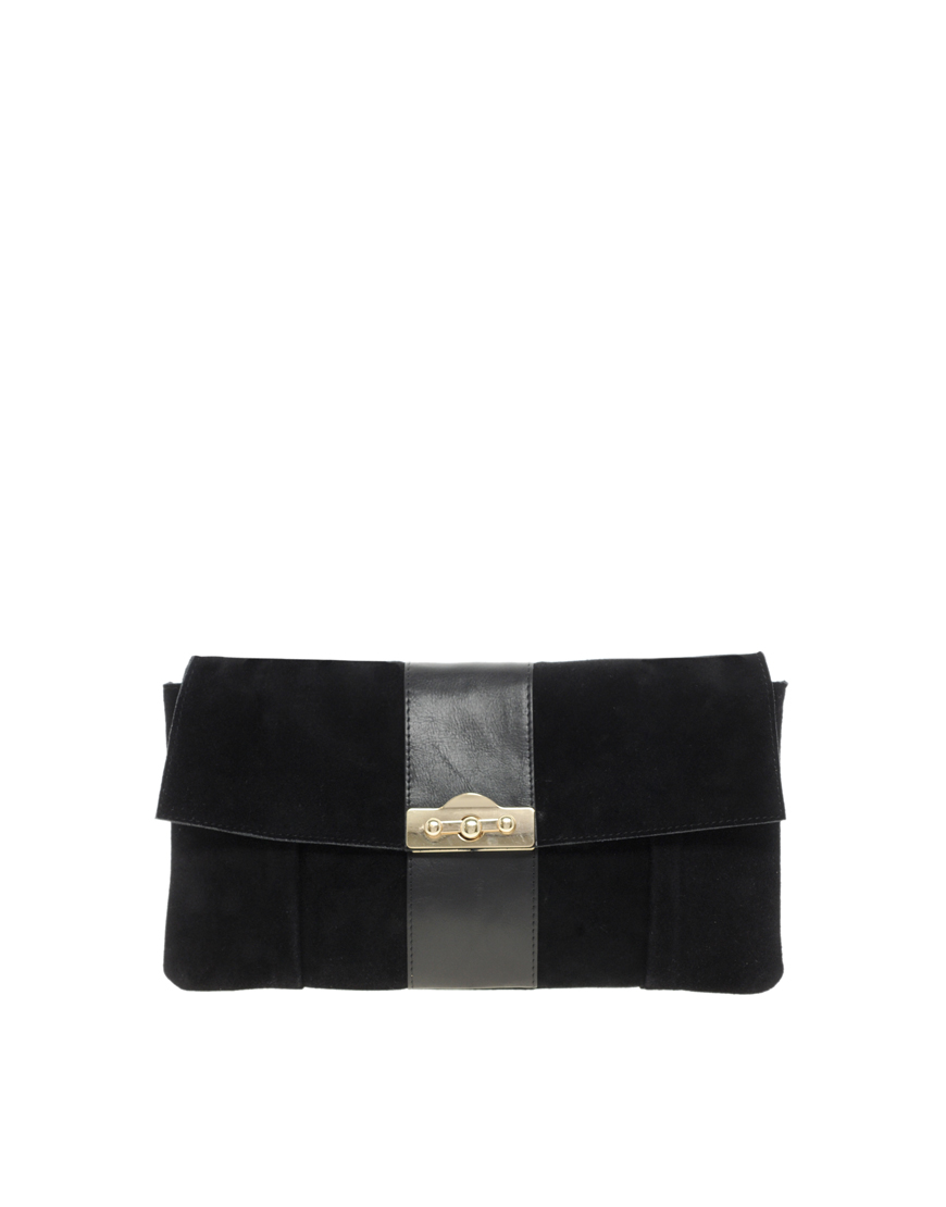 Asos Leather Panelled Clutch in Black Lyst