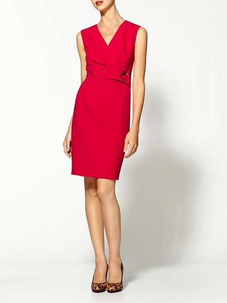 Calvin Klein Sleeveless Dress with Detail in Red | Lyst