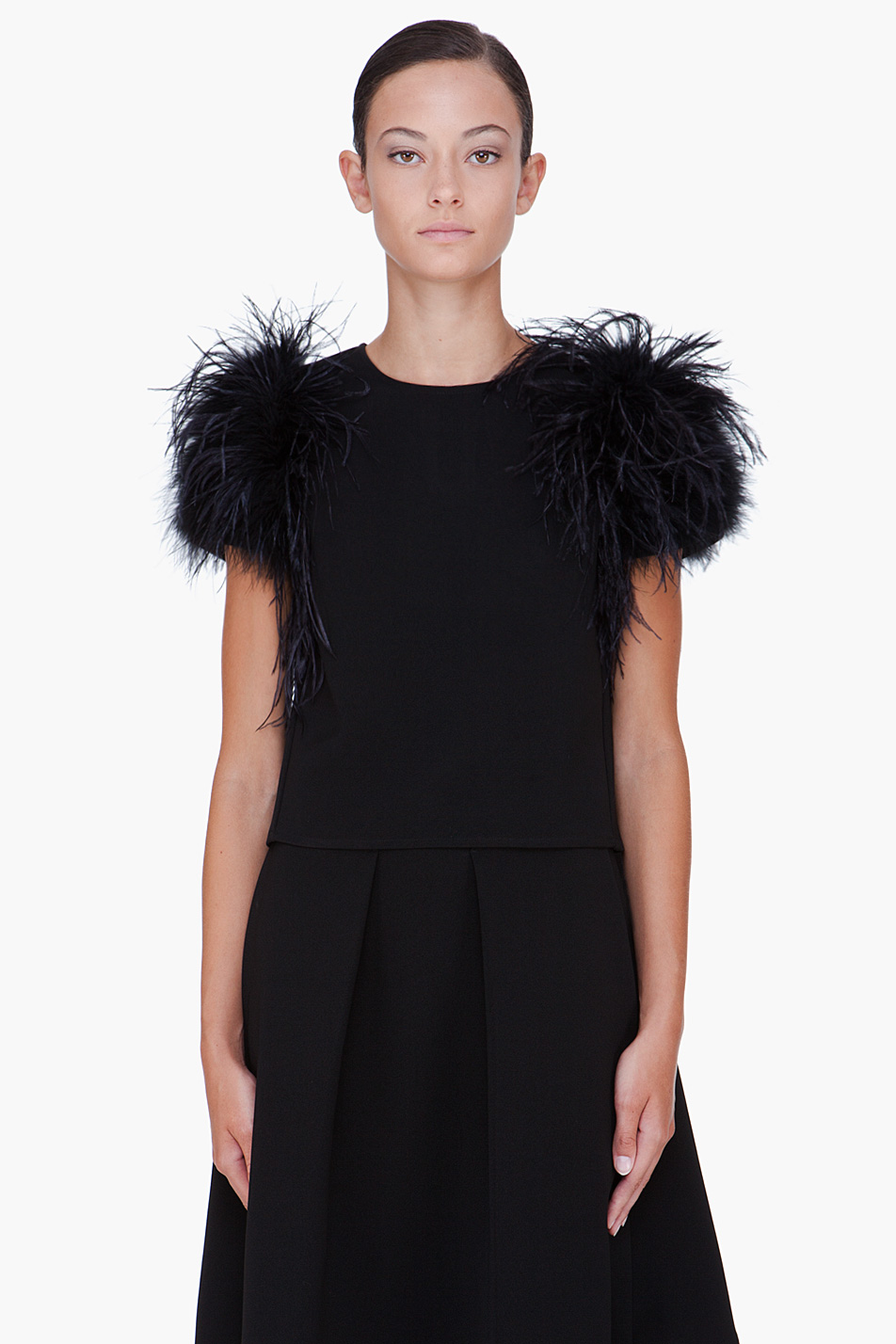 black shirt with feathers