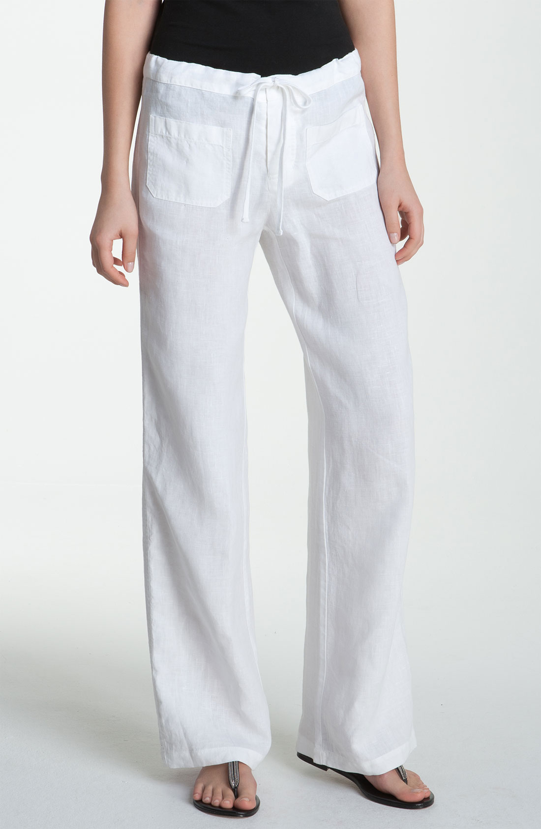 Vince Wide Leg Linen Drawstring Pants in White | Lyst