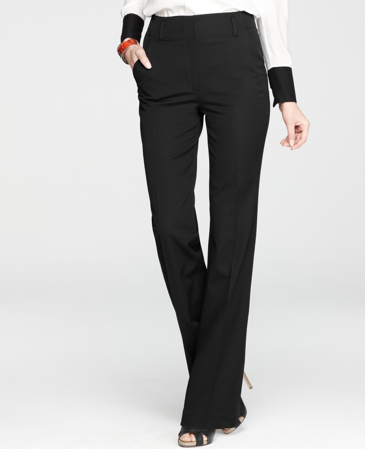 Ann taylor Petite Stretch Twill High Waist Pants in Black | Lyst