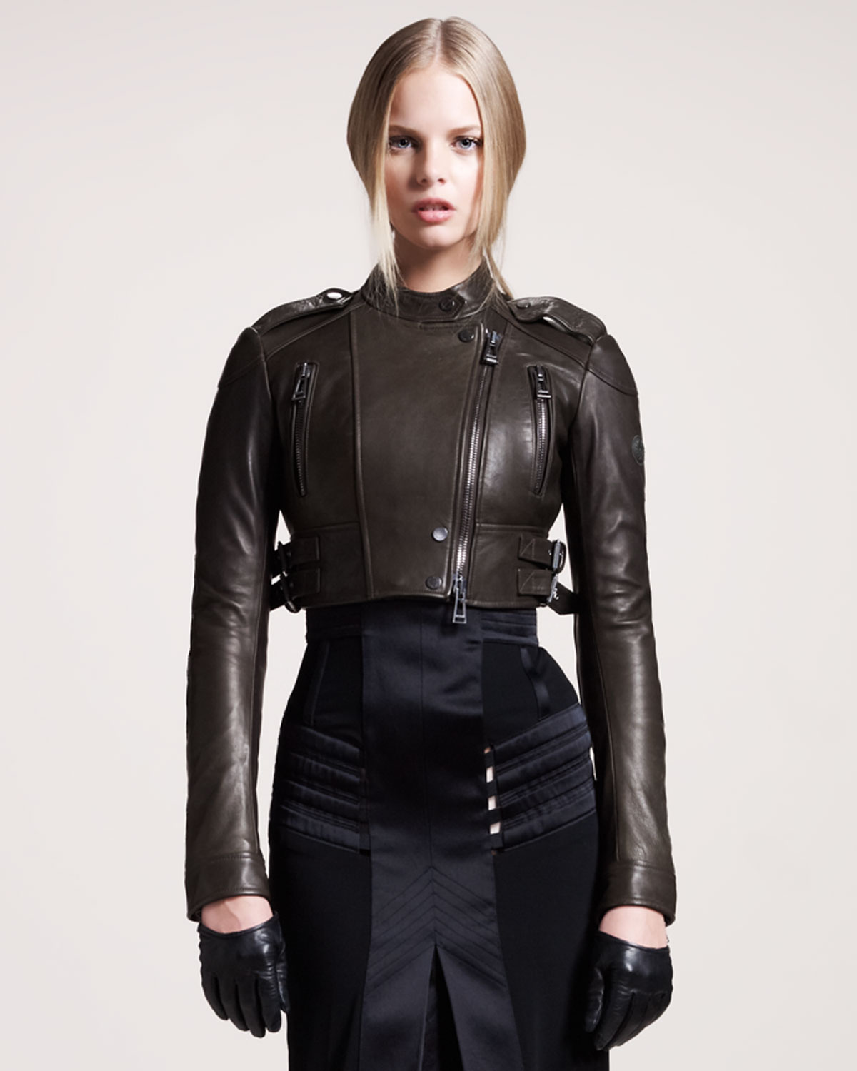 Lyst Belstaff Helston Cropped Biker Jacket In Brown Gallery Previously Sold At Bergdorf Goodman Neiman Marcus Women S Cropped Leather Jackets