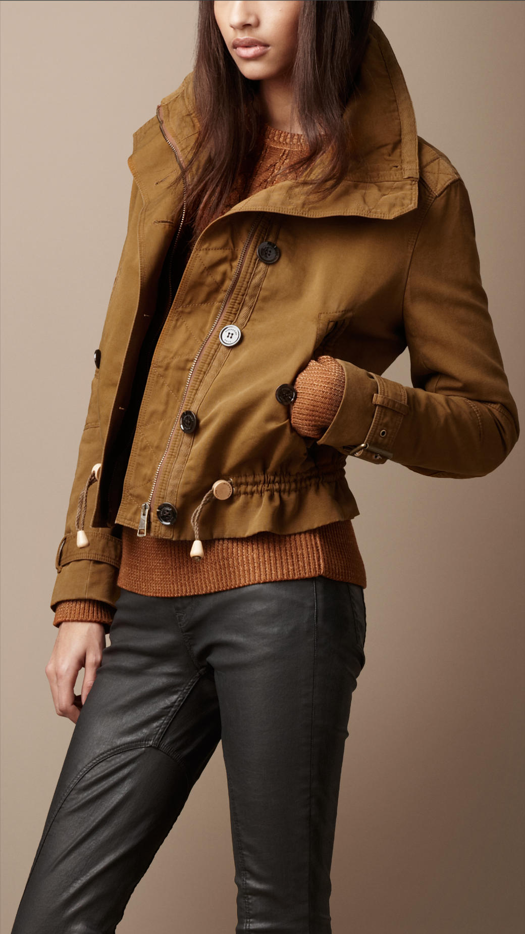 Burberry Brit Oversize Collar Cotton Parka in Brown (amber) | Lyst