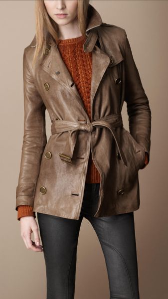 Burberry Brit Short Leather Trench Coat in Brown (dark sable) | Lyst