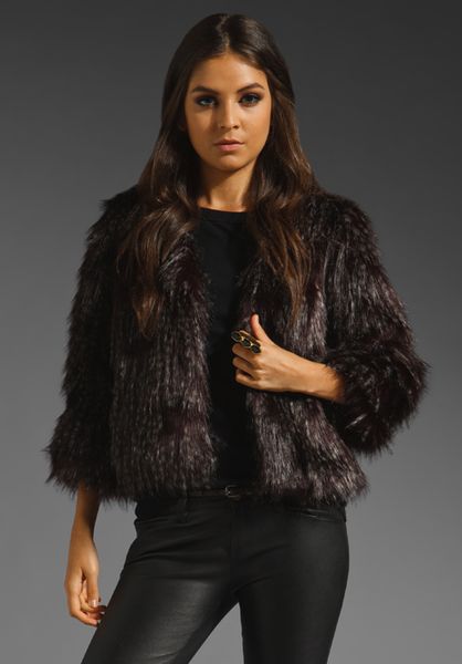 Anna Sui Long Haired Faux Fur Jacket in Purple (merlot) | Lyst