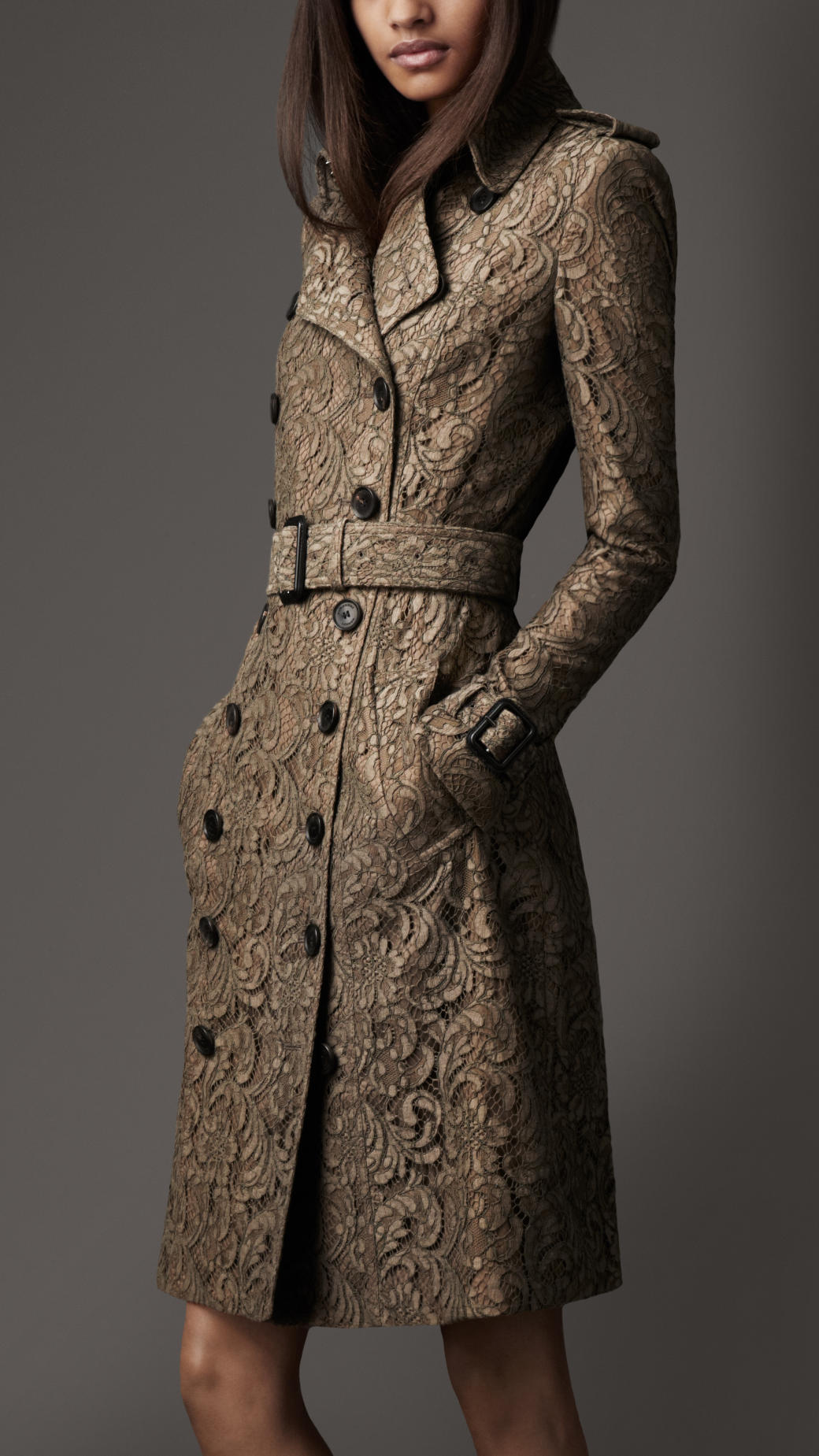 Lyst - Burberry Long Lace Trench Coat in Brown