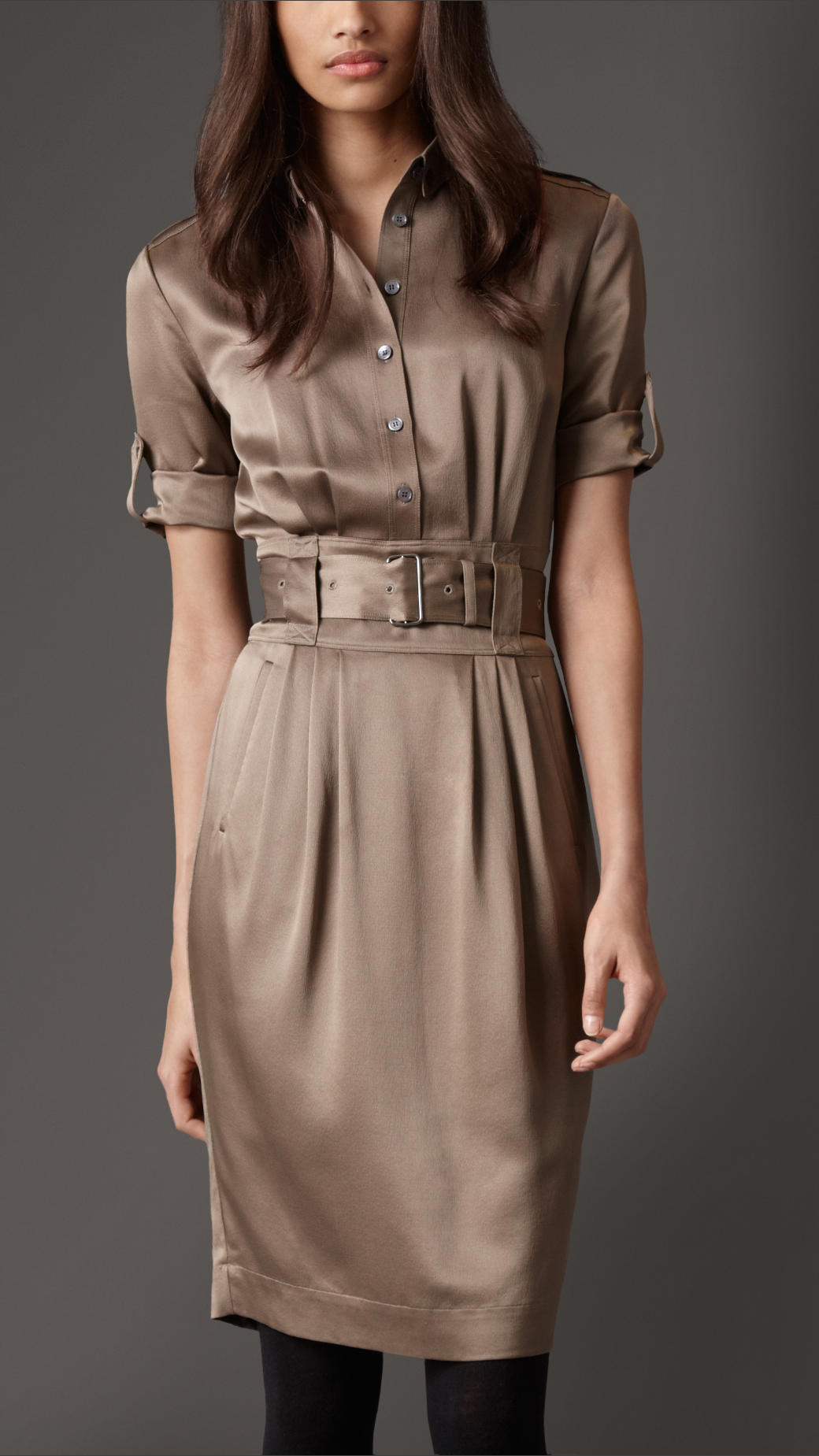 Burberry Silk Belted Shirt Dress in Brown | Lyst