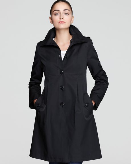 Dkny Empire Waist Hooded Coat in Blue (black) | Lyst