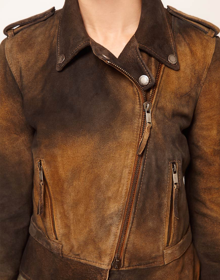 Lyst Diesel Suede Biker Jacket In Brown