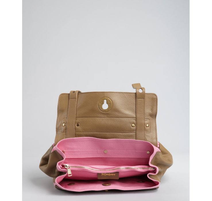 ysl wallet online - Saint laurent Taupe and Pink Calfskin and Canvas Muse Two Satchel ...