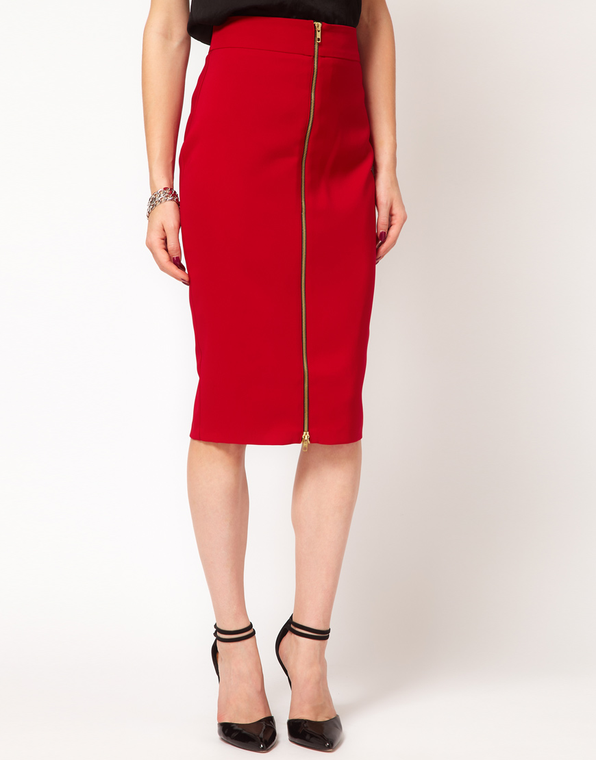 Lyst Asos Collection Asos Sexy Pencil Skirt With Zip Front In Red