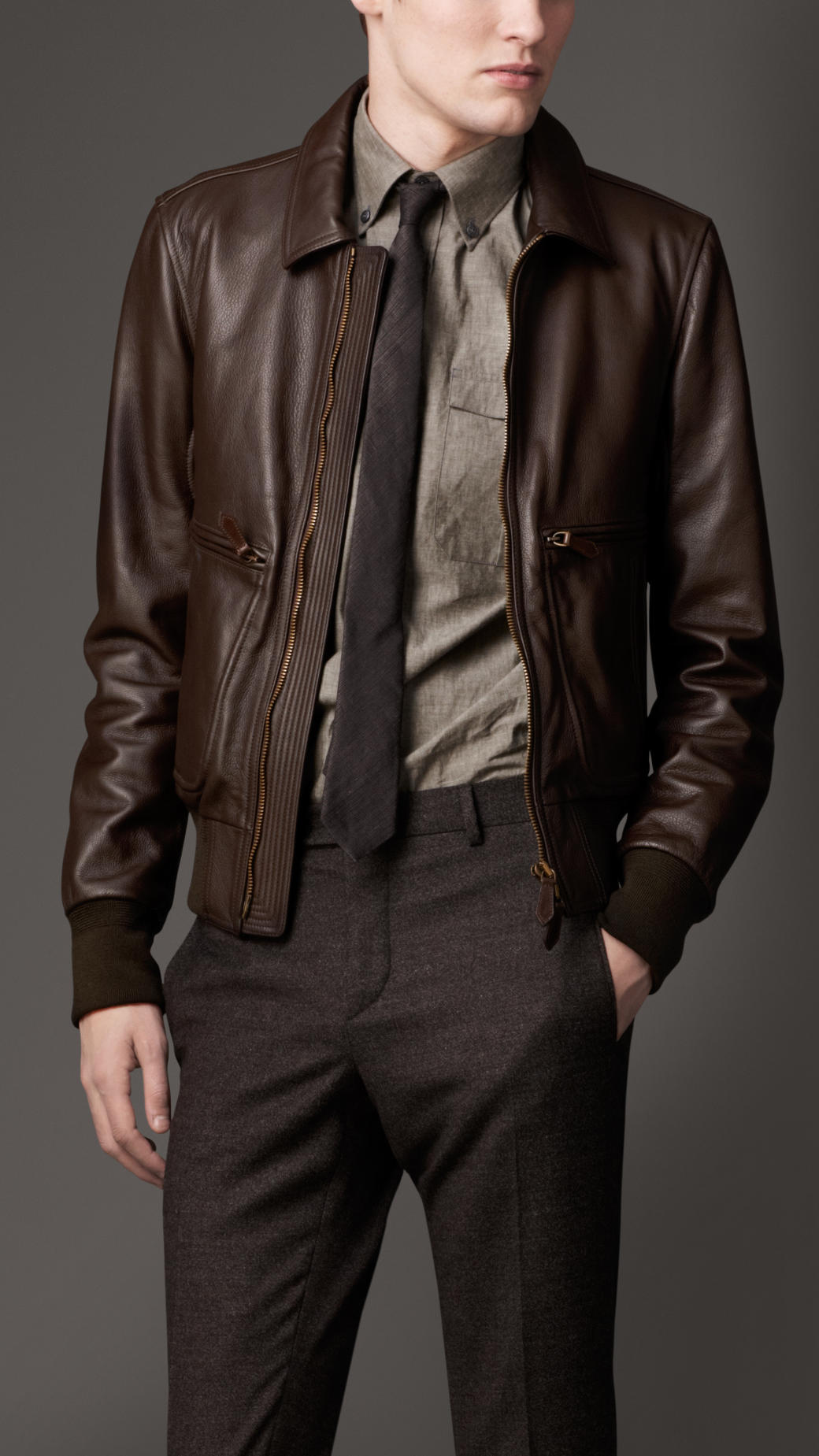 Lyst Burberry Leather Bomber iJacketi in Brown for iMeni