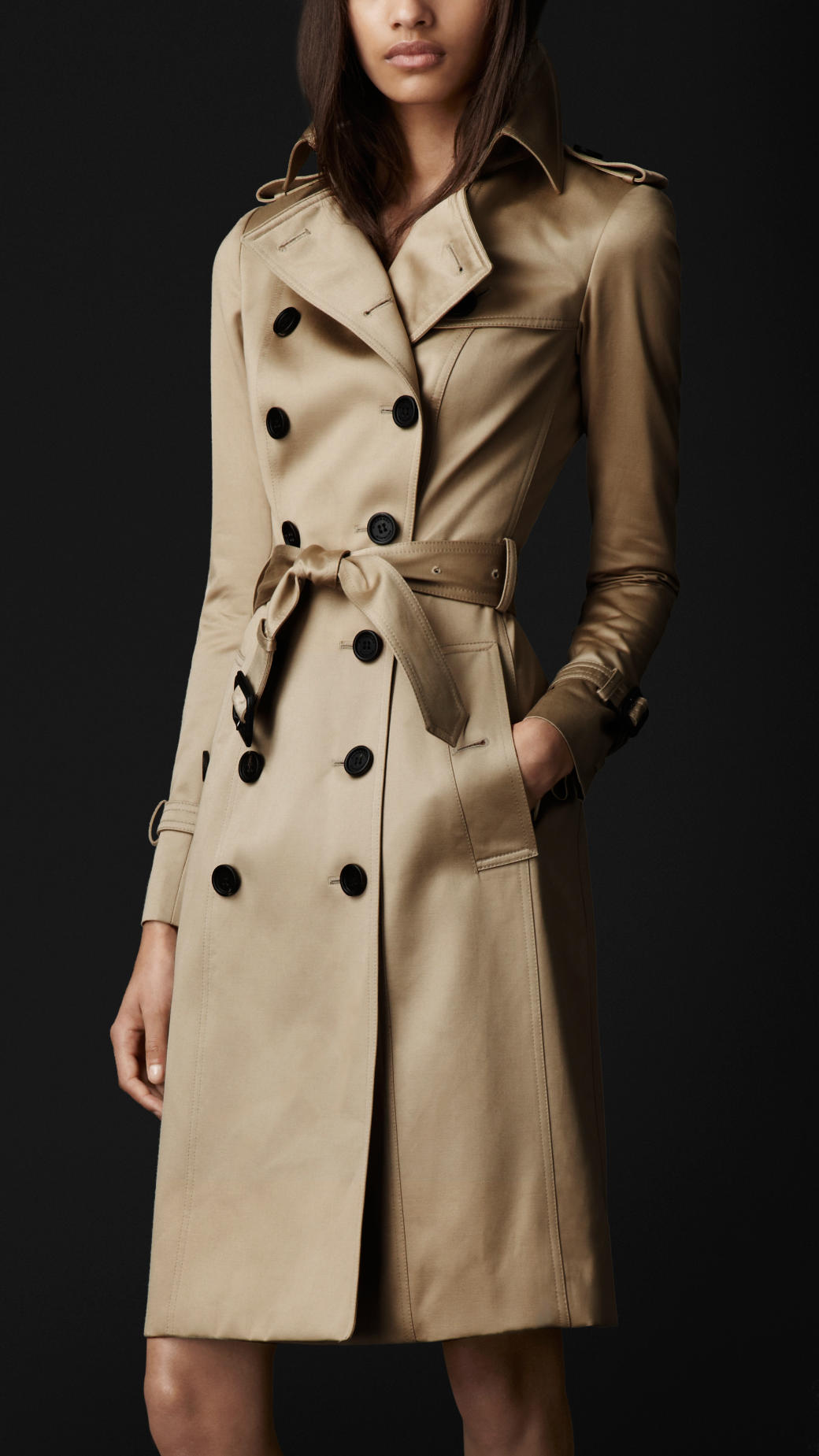 Burberry Prorsum Long Cotton Sateen Trench Coat in Natural - Lyst