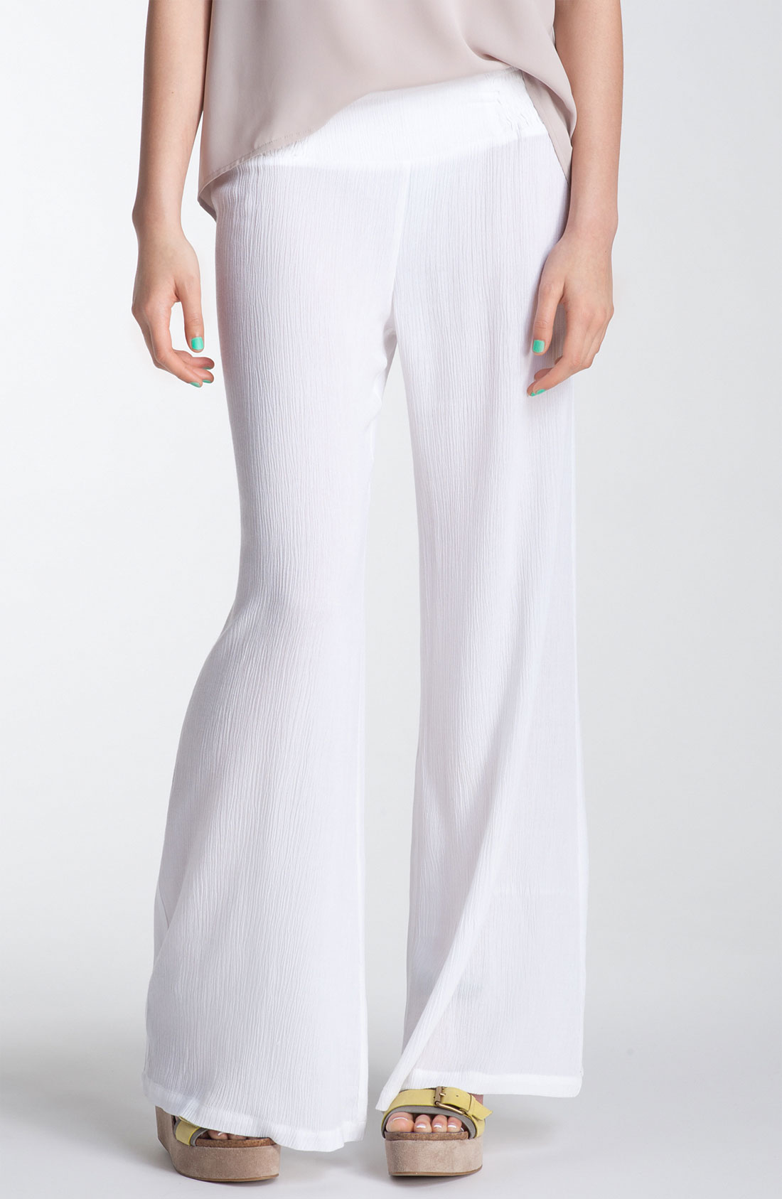Mimi Chica Crinkled Gauze Wide Leg Pants in White | Lyst