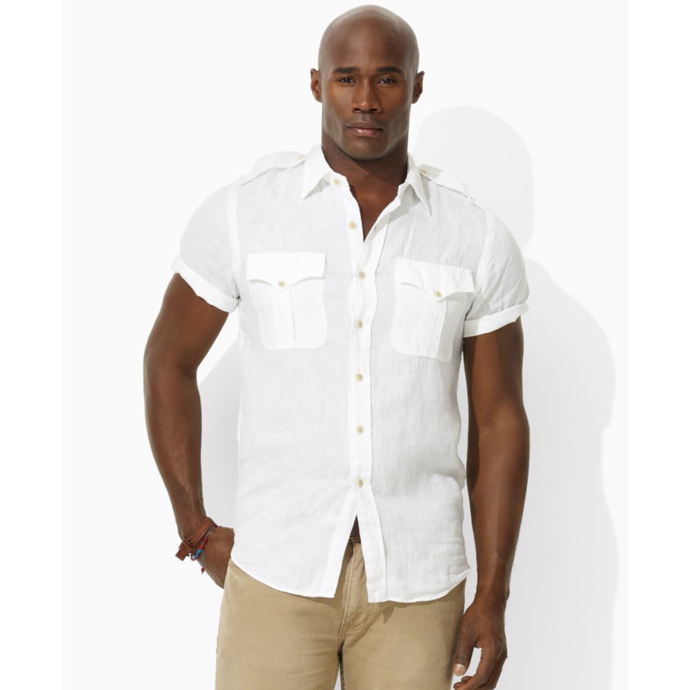 Ralph Lauren Big and Tall Classic Fit Miliary Shirt in White for Men | Lyst