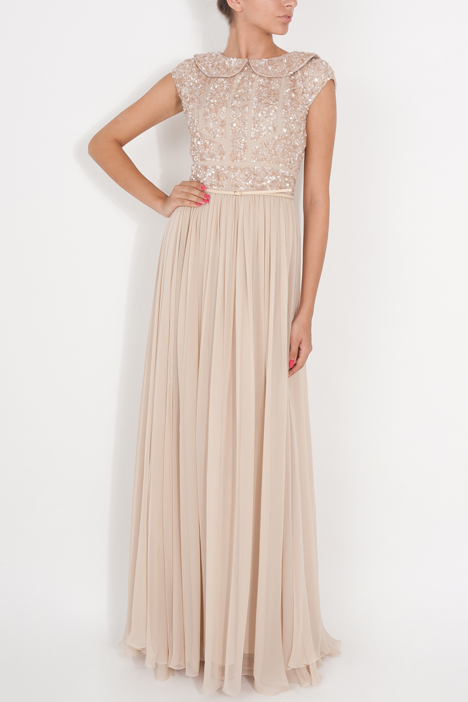 Elie Saab Cap Slb Beaded Top Silk Gown in Gold (Pink) - Lyst