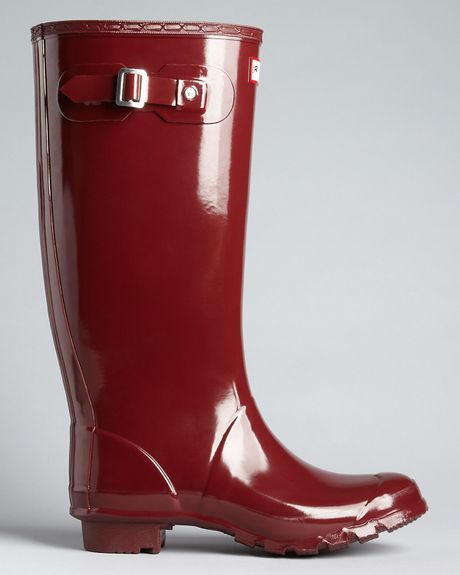 Hunter Huntress Extended Calf Glossy Rain Boots in Red (merlot) | Lyst