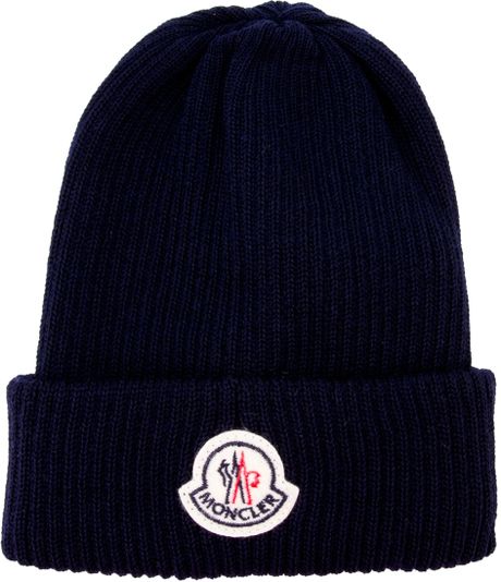 Moncler Ribbed Beanie Hat in Blue for Men (navy) | Lyst