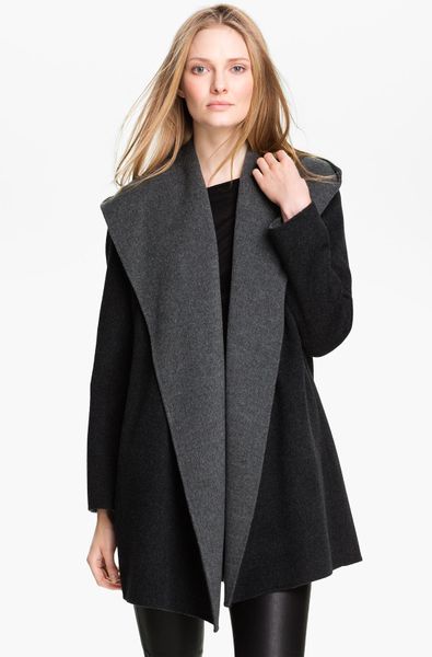 Vince Two Tone Draped Coat in Gray (heather charcoal) | Lyst