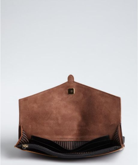 Fendi Brown Colorblock Leather Pequin Envelope Clutch in Brown | Lyst