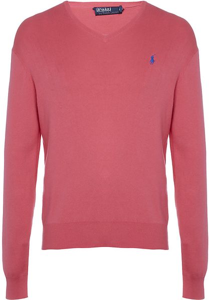 Polo Ralph Lauren Slim Fit V-Neck Sweater in Pink for Men | Lyst