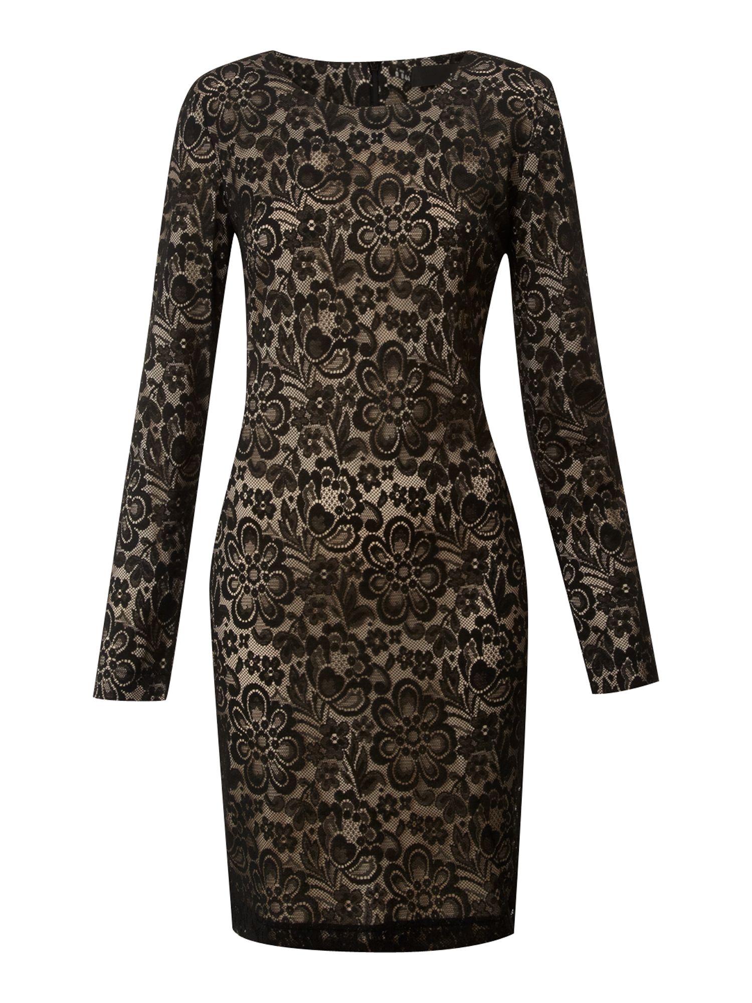 Love Moschino Long Sleeved Dress with Lace Overlay in Black | Lyst