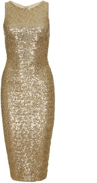 Alice + Olivia Dara Sequined Sheath Dress in Gold | Lyst