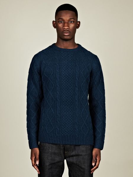 A.p.c. Apc Knitted Arran Jumper in Blue for Men (teal) | Lyst