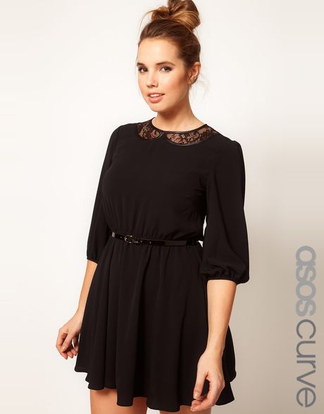 Asos Curve Skater Dress with Lace Peter Pan Collar in Black | Lyst