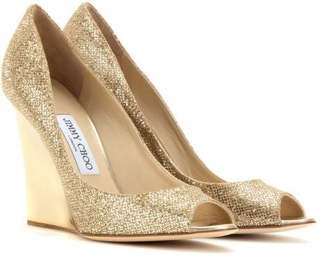 Jimmy Choo Bello Glitter Wedges in Gold | Lyst