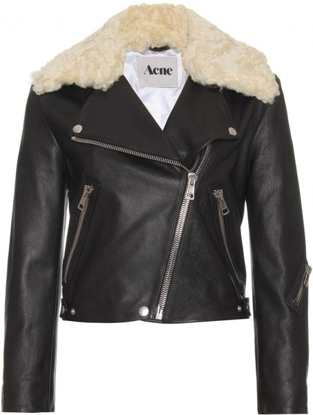 Acne Studios Rita Leather Jacket with Lambs Wool Collar in Black | Lyst