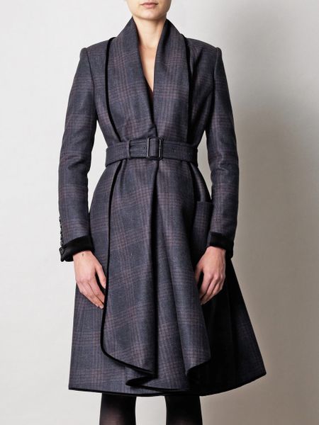 Burberry Prorsum Check Waterfall Coat in Gray (charcoal) | Lyst