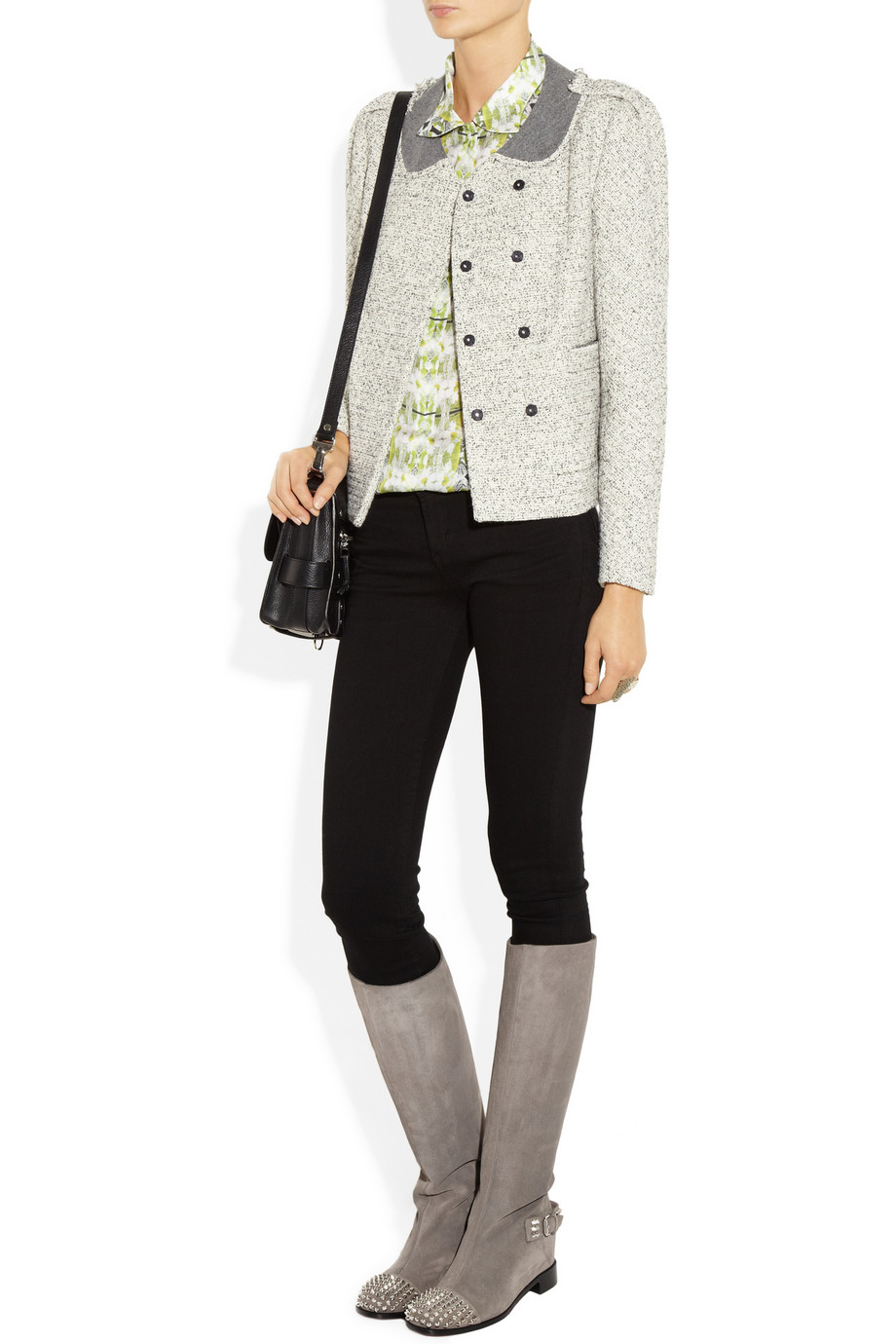 Christian louboutin Egoutina 70 Spiked Suede Knee Boots in Gray ...  