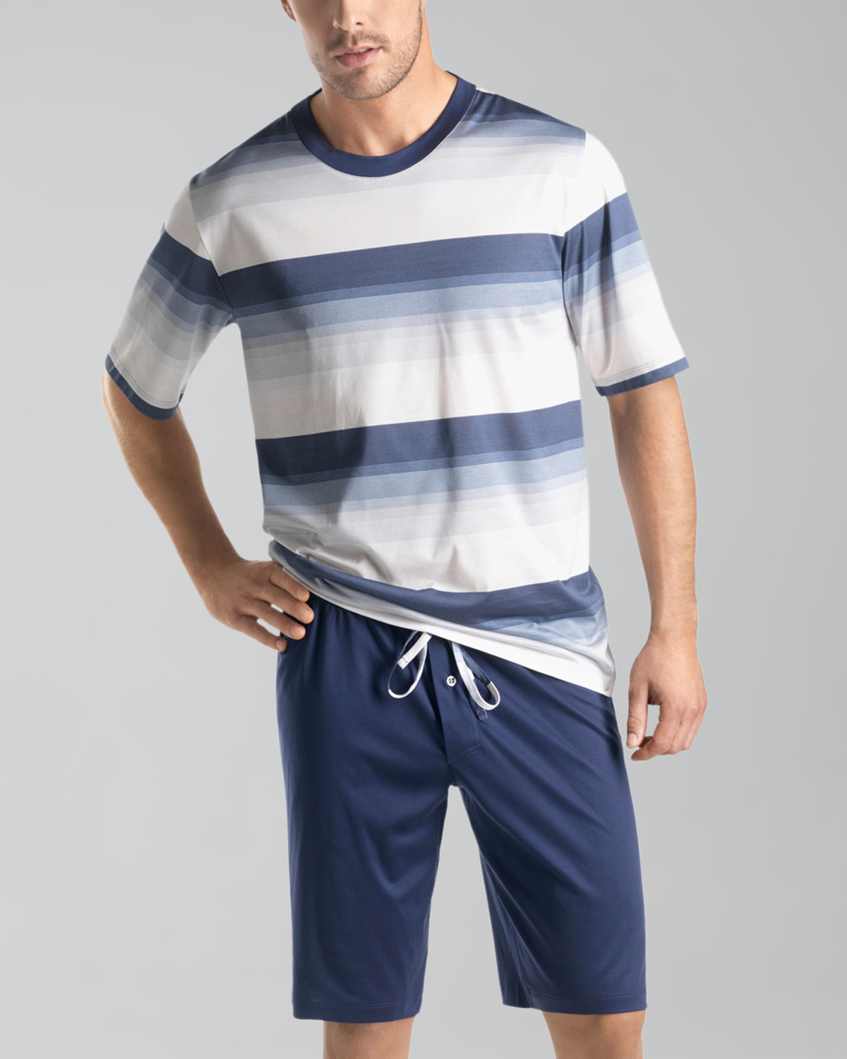 Hanro Dawn Striped Short Pajamas in White for Men (navy) | Lyst