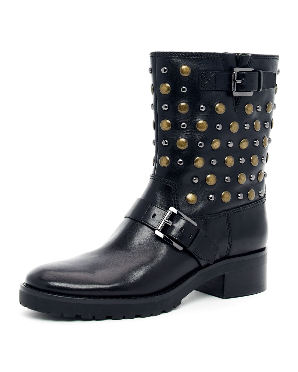 black buckle studded boots
