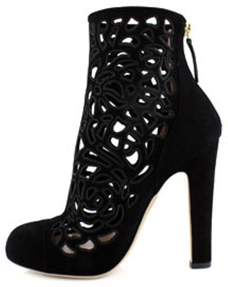 Valentino Black Suede Laser Cut Bootie in Black | Lyst