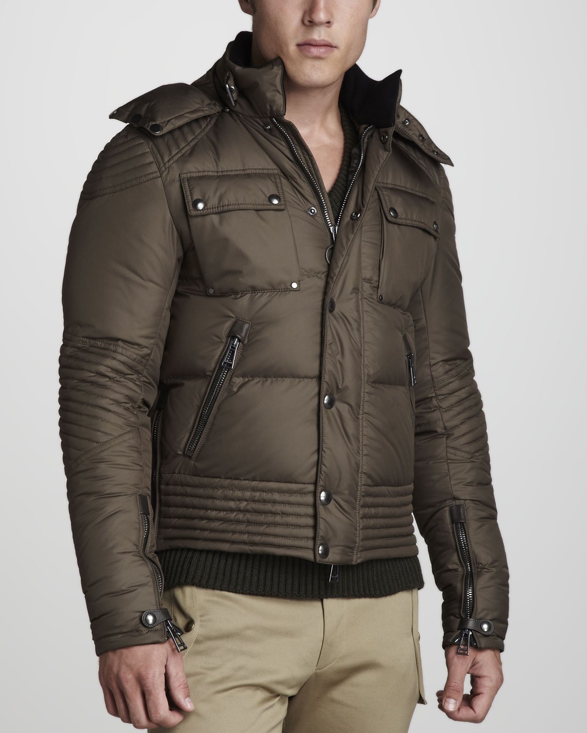 Belstaff Kaine Puffer Motorcycle Jacket in Brown for Men | Lyst