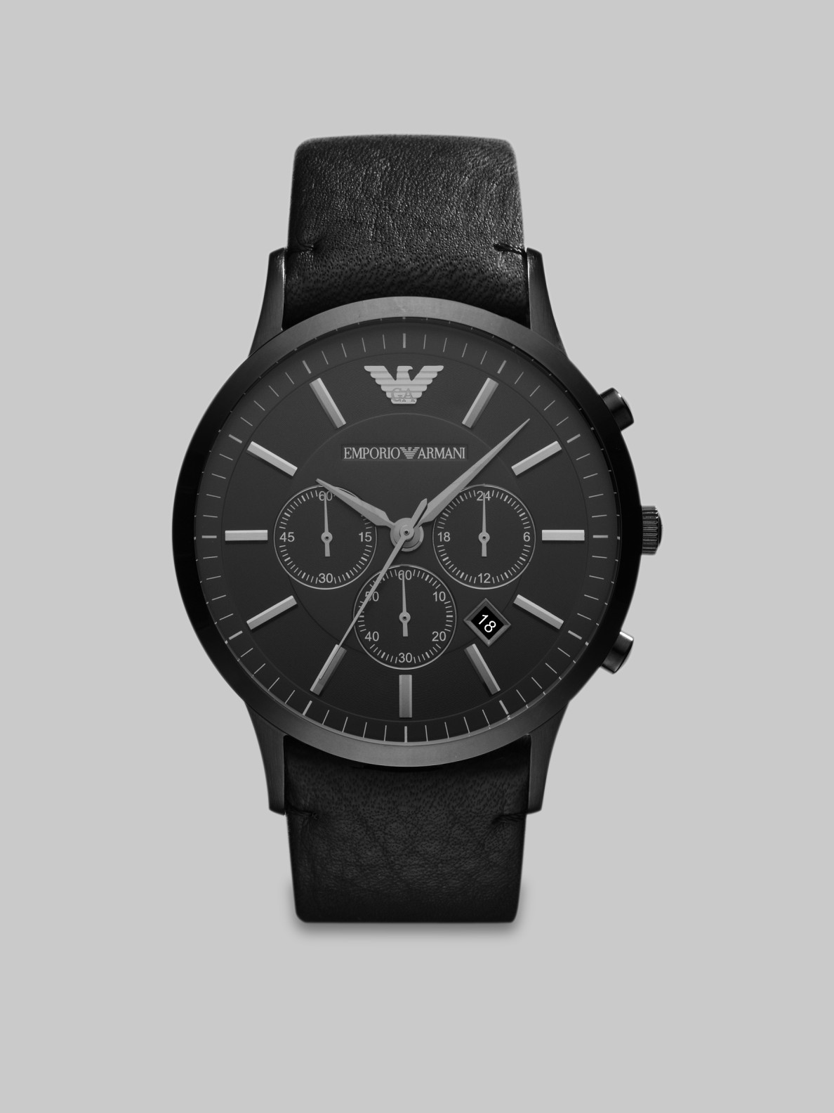 Emporio Armani Leather Chronograph Watch in Black for Men | Lyst