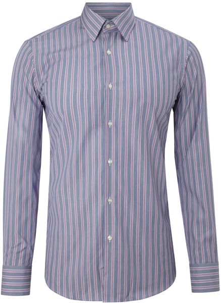 Hugo Boss Long Sleeve Multi Stripe Enzo Cotton Shirt in Purple for Men