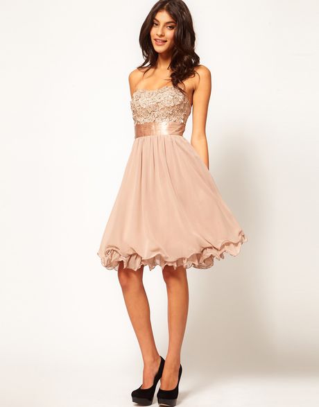 Little Mistress Floral Applique Prom Dress in Beige (taupe) | Lyst