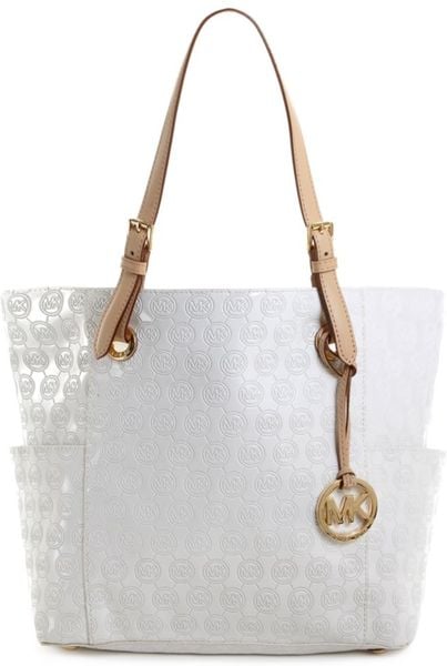 Michael Kors Jet Set Signature Tote in White | Lyst