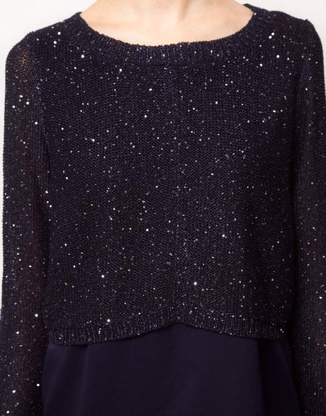 Oasis Mixed Sequin Jumper Dress in Blue (navy) | Lyst