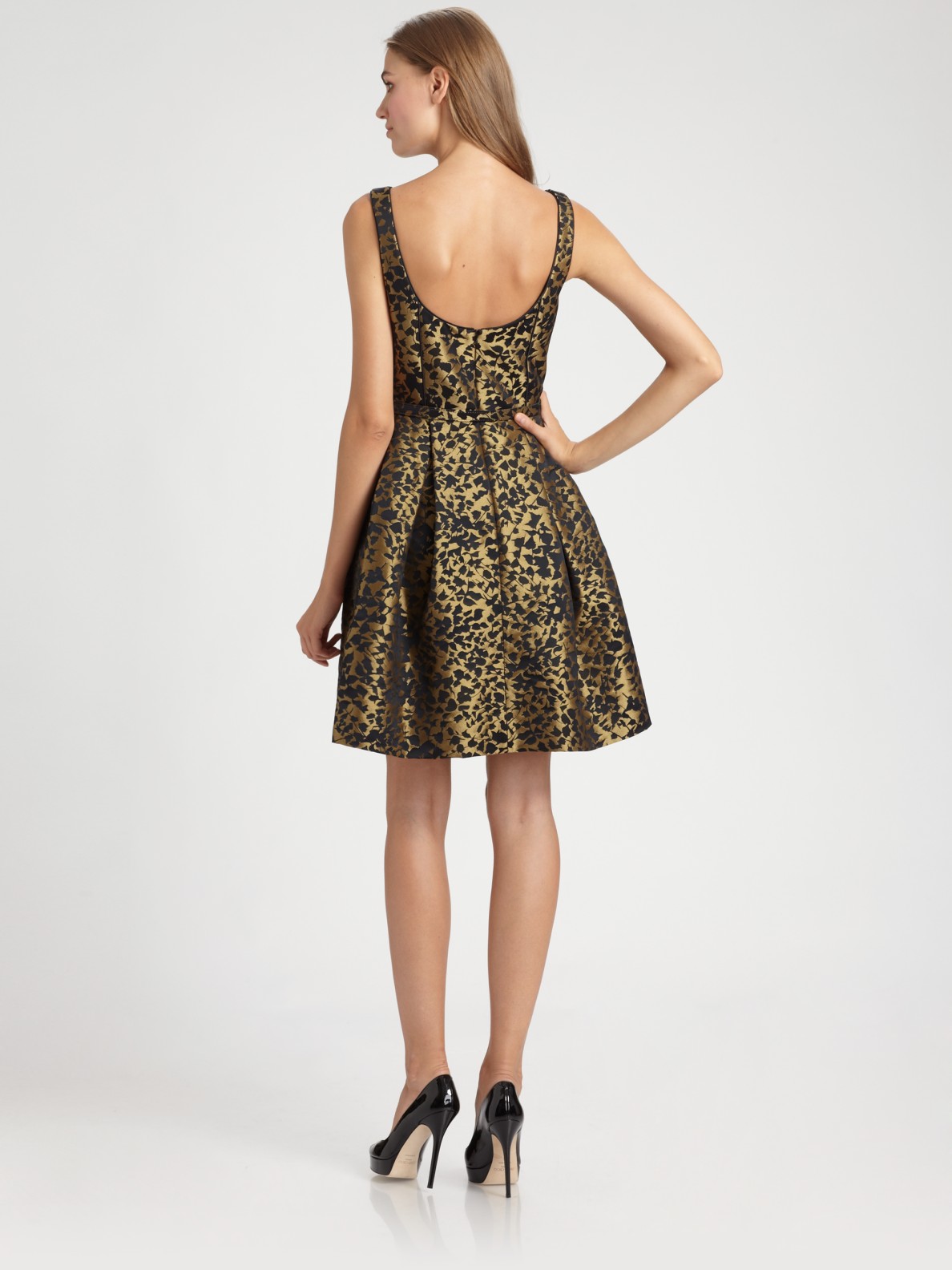 Theia Brocade Dress in Metallic | Lyst