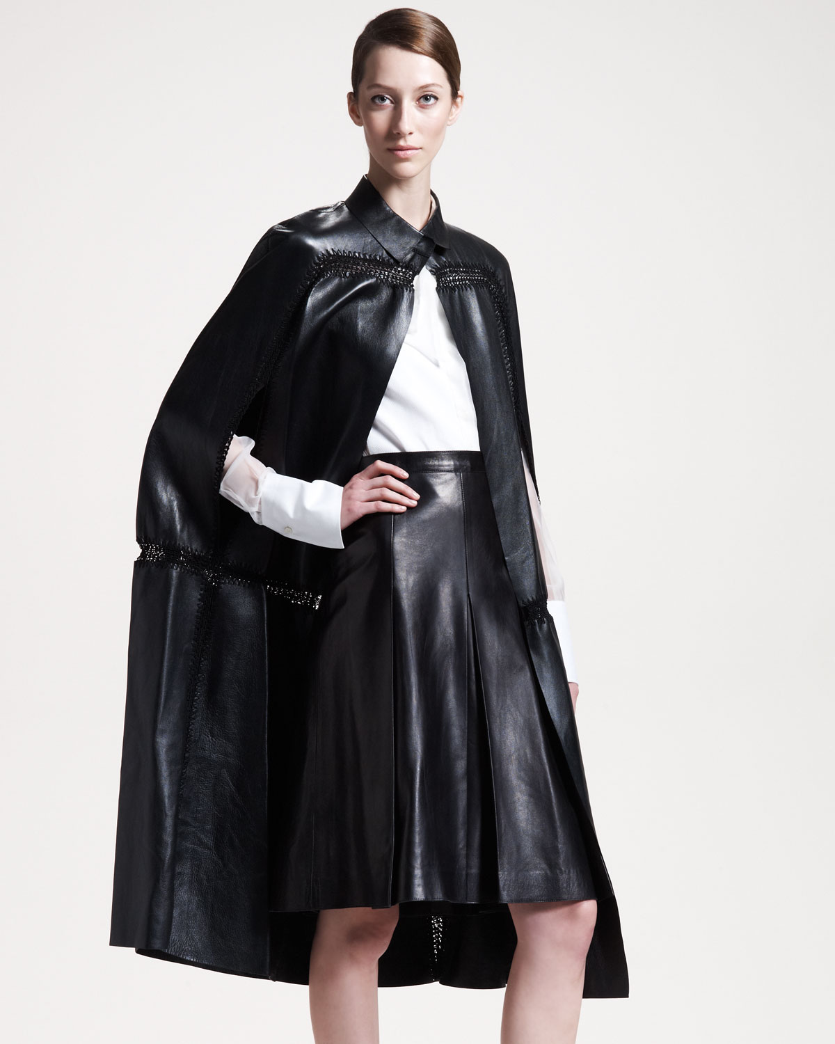 Valentino Leather Cape in Black | Lyst